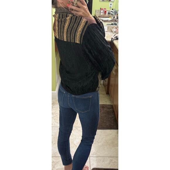 90s Tapestry & velour blazer jacket Neo Nostalgia Vintage patchwork Brown Medium - Picture 4 of 10